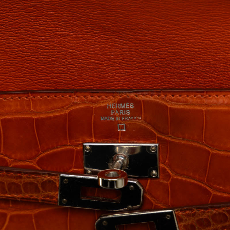 Hermes Kelly Wallet Long Deployant Alligator Orange