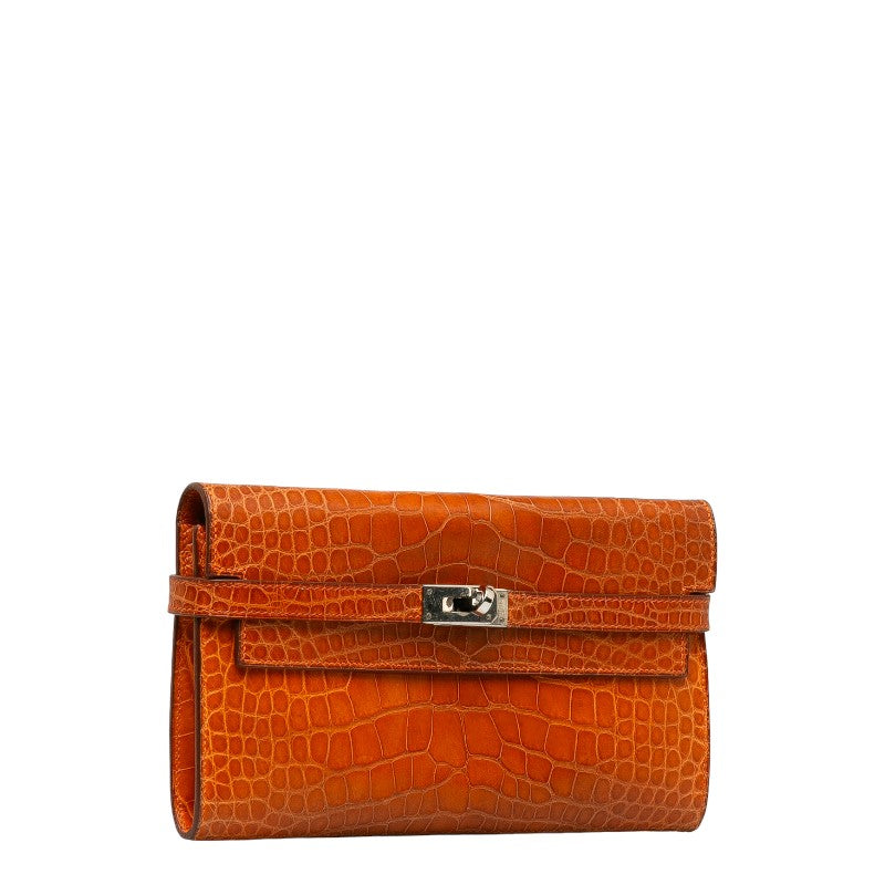 Hermes Kelly Wallet Long Deployant Alligator Orange