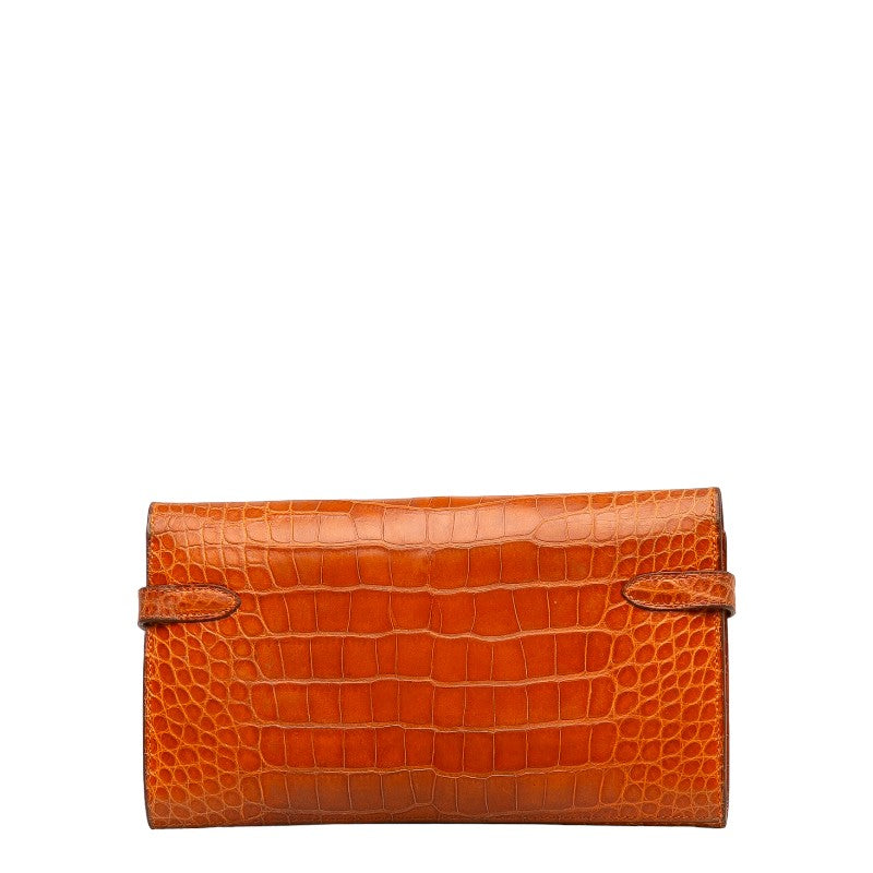 Hermes Kelly Wallet Long Deployant Alligator Orange