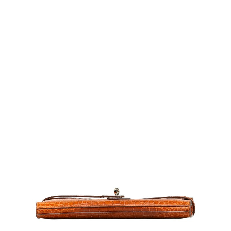 Hermes Kelly Wallet Long Deployant Alligator Orange