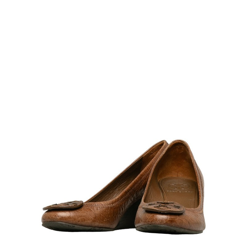 Tory Burch Leather Wedge Pumps Brown