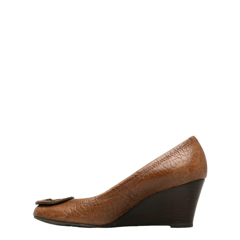 Tory Burch Leather Wedge Pumps Brown