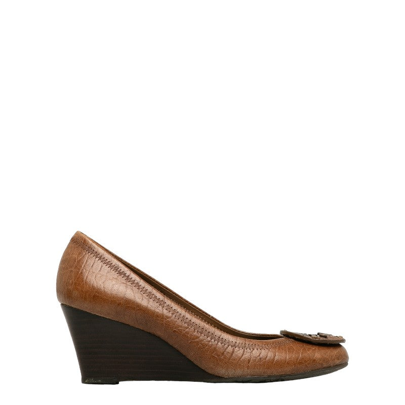 Tory Burch Leather Wedge Pumps Brown