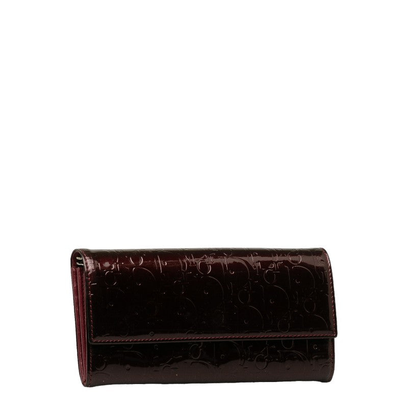 Dior Trotter Long Wallet Bordeaux Wine Red Enamel in Very Good Condition