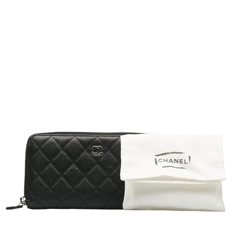 Chanel Caviar Skin Matelasse Coco Mark Round Zipper Long Wallet in Very Good Condition