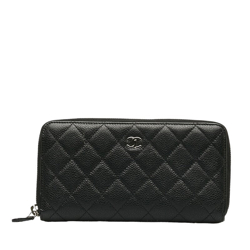 Chanel Caviar Skin Matelasse Coco Mark Round Zipper Long Wallet