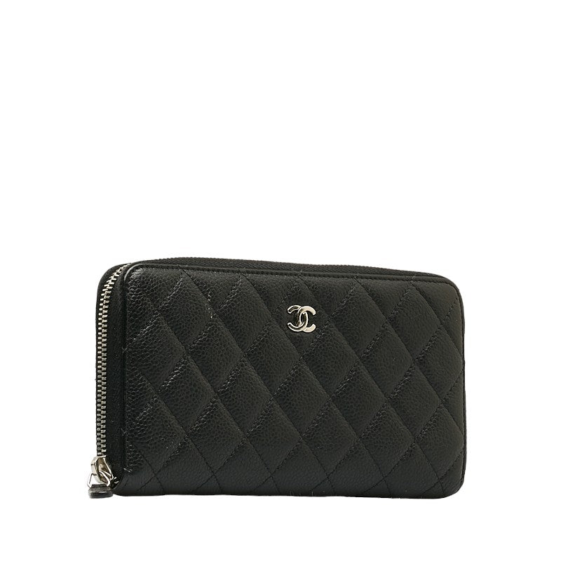 Chanel Caviar Skin Matelasse Coco Mark Round Zipper Long Wallet in Very Good Condition