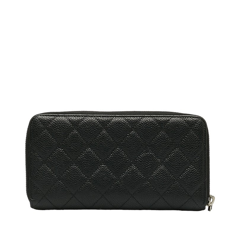 Chanel Caviar Skin Matelasse Coco Mark Round Zipper Long Wallet in Very Good Condition