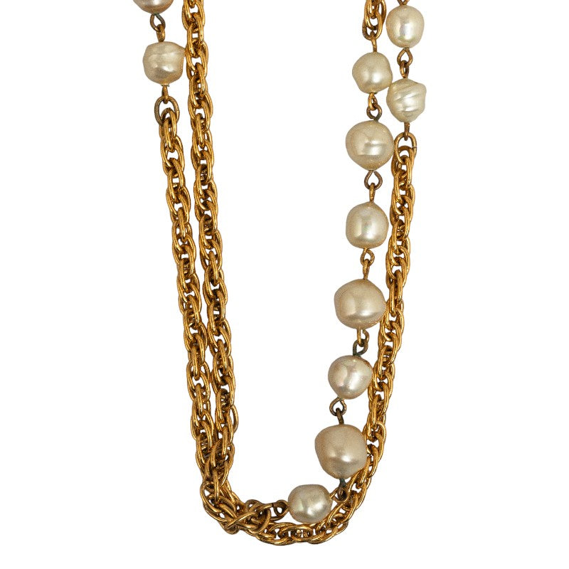 Chanel Faux Pearl Double Strand Necklace Metal Necklace in Good condition