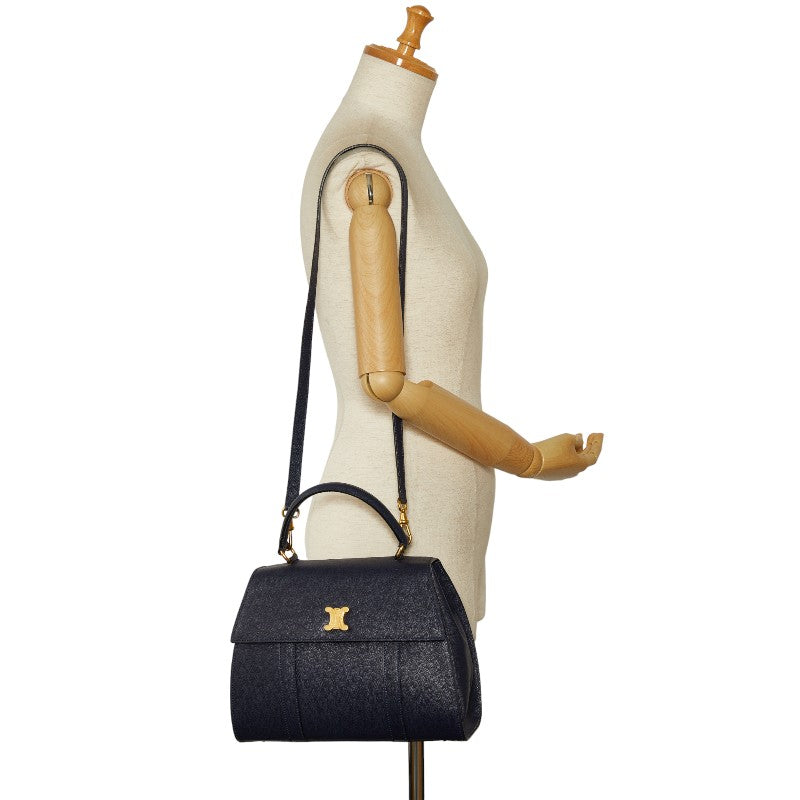 Celine Leather Triomphe 2-Way Handbag Navy