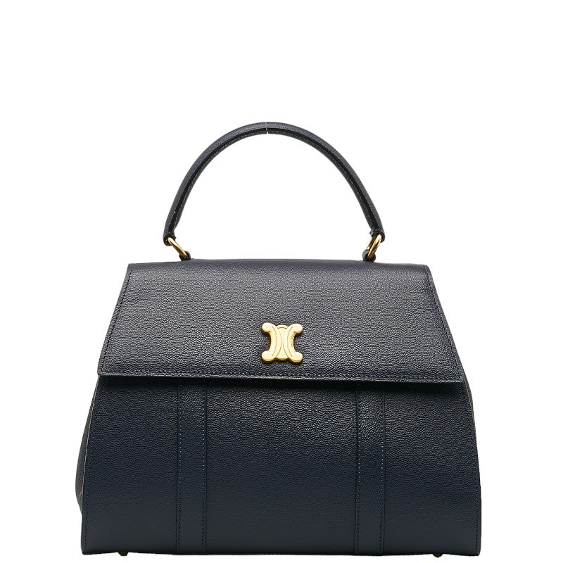 Celine Leather Triomphe 2-Way Handbag Navy