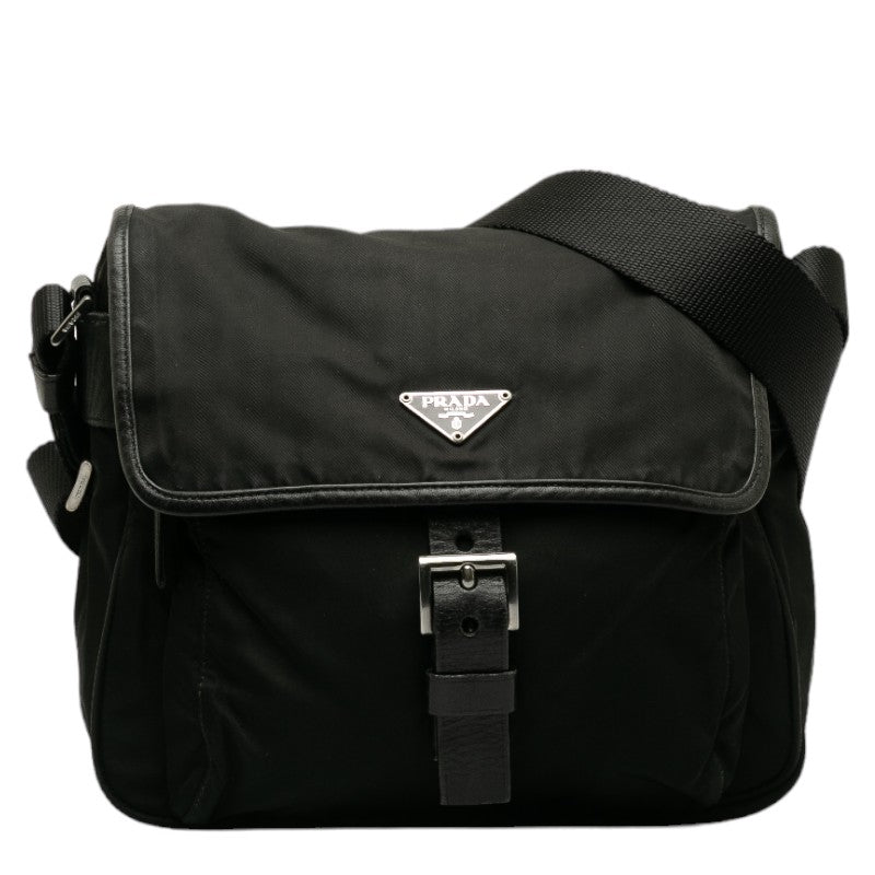 Prada Nylon Leather Triangle Logo Messenger Bag BT0173