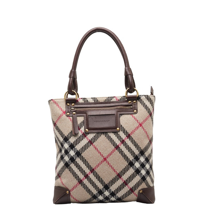 Burberry Nova Check Wool Leather Tote Bag in Very Good Condition