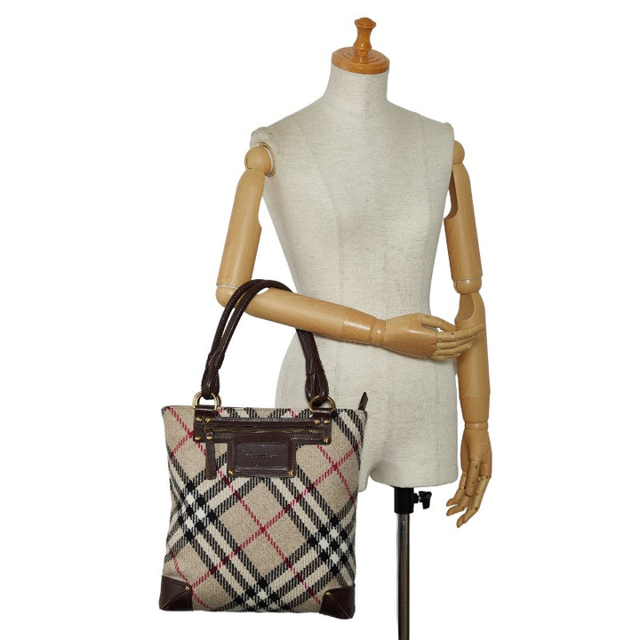 Burberry Nova Check Wool Leather Tote Bag in Very Good Condition