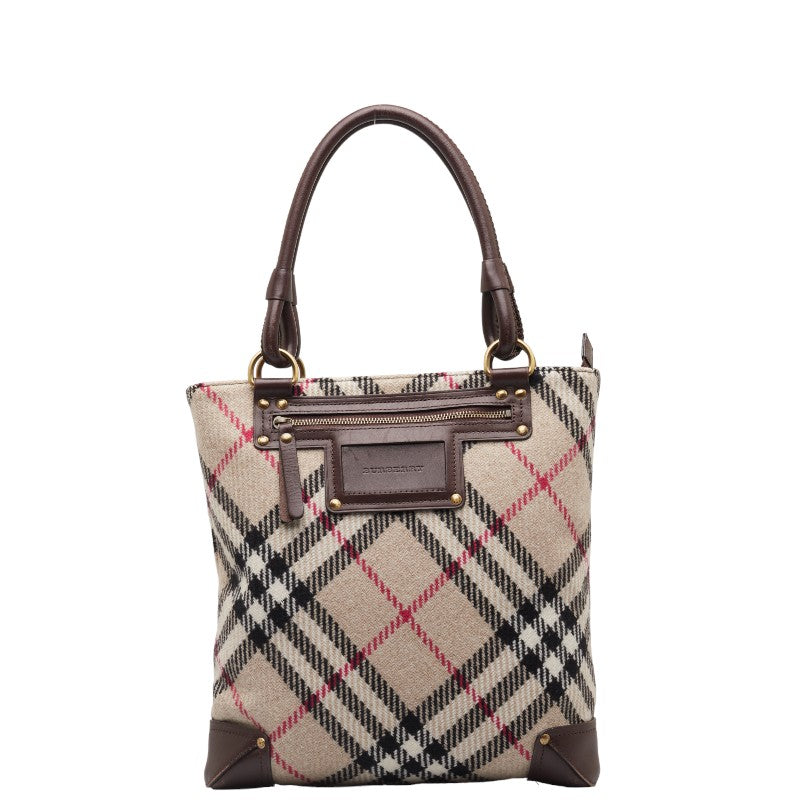 Burberry Nova Check Wool Leather Tote Bag