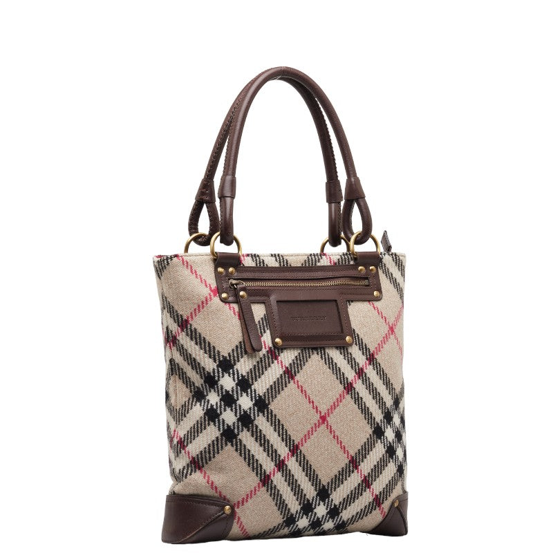 Burberry Nova Check Wool Leather Tote Bag