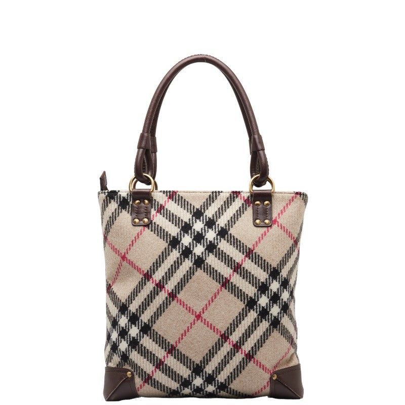 Burberry Nova Check Wool Leather Tote Bag