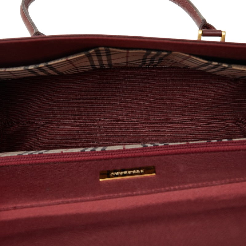 Burberry Nova Check Leather Handbag Red in Very Good Condition