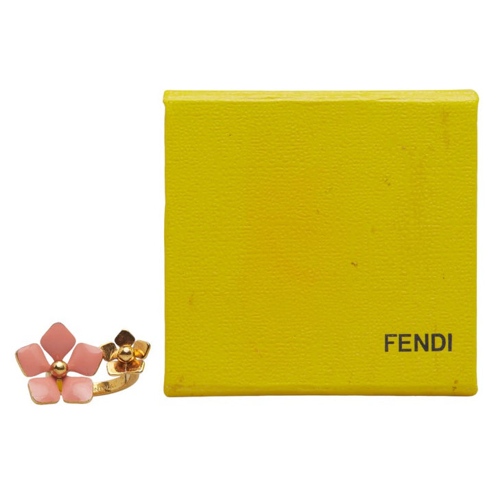 Fendi Flower Blossom Ring MV4614 Gold Pink in Very Good Condition