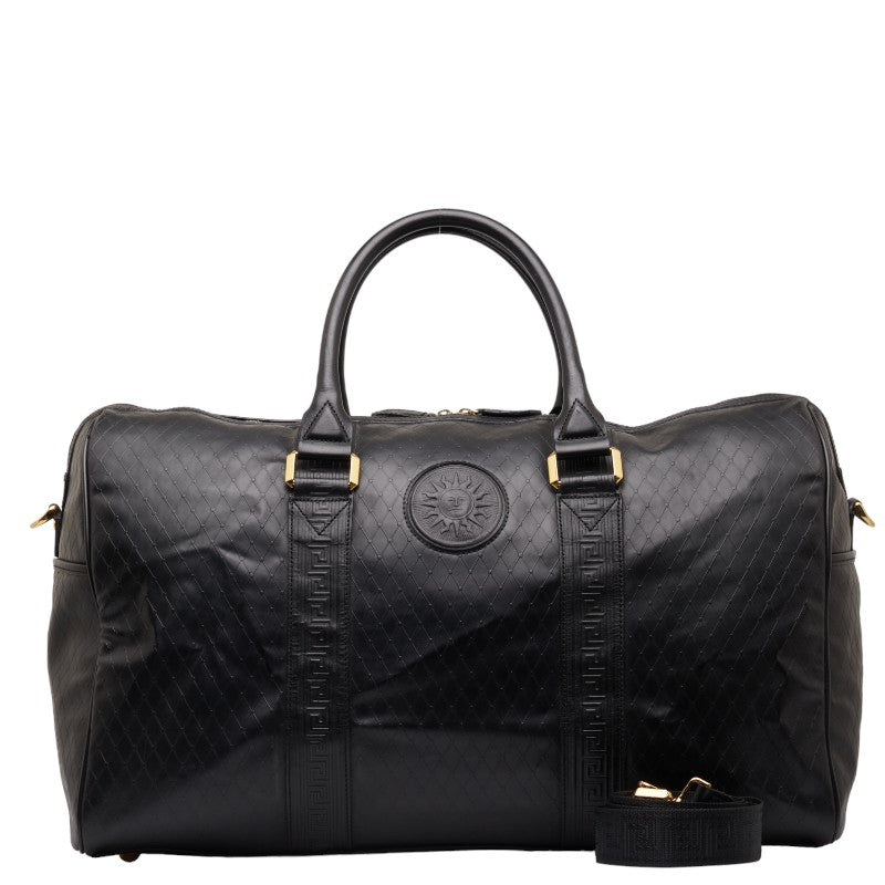 Versace Embossed Leather Boston Bag Leather Travel Bag in Good condition