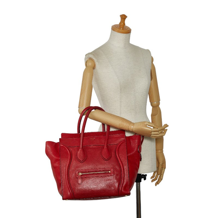 Celine Luggage Mini Shopper Leather Handbag Red in Very Good Condition