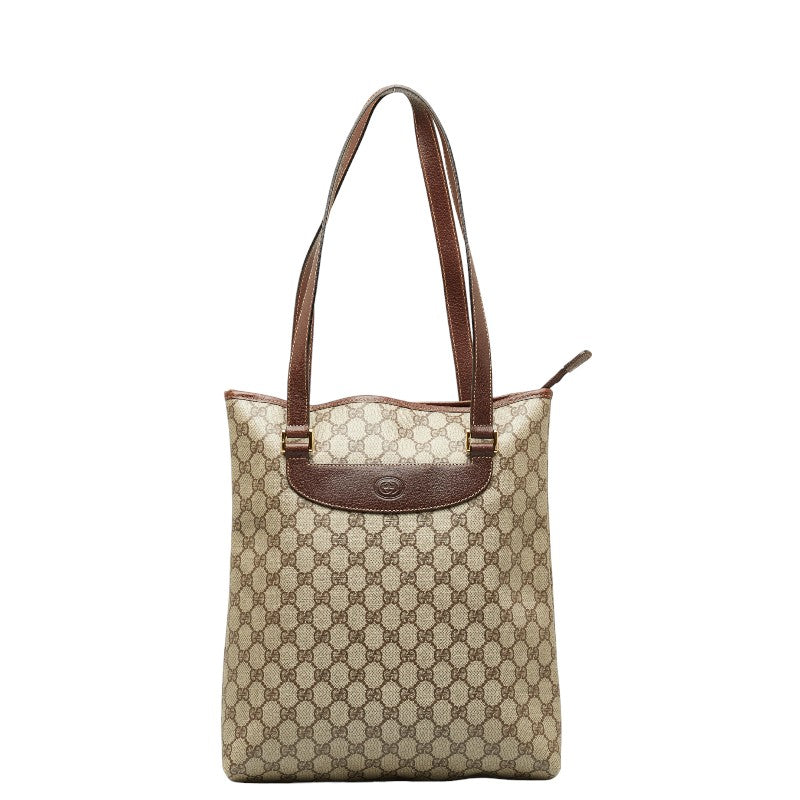 Gucci GG Plus PVC Leather Tote Bag Beige Brown in Very Good Condition