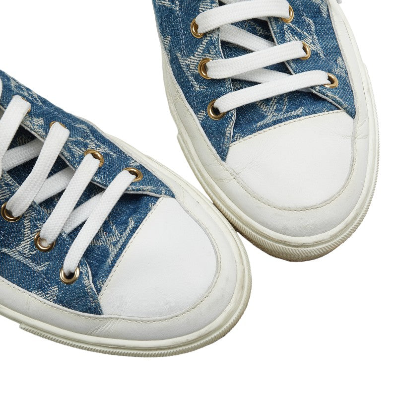 Louis Vuitton Monogram Denim Stellar Line High-Top Sneakers 37 1A4VT4 Blue White Leather in Very Good Condition