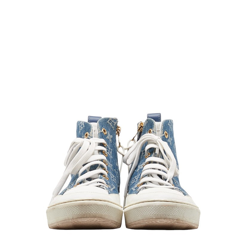 Louis Vuitton Monogram Denim Stellar Line High-Top Sneakers 37 1A4VT4 Blue White Leather in Very Good Condition