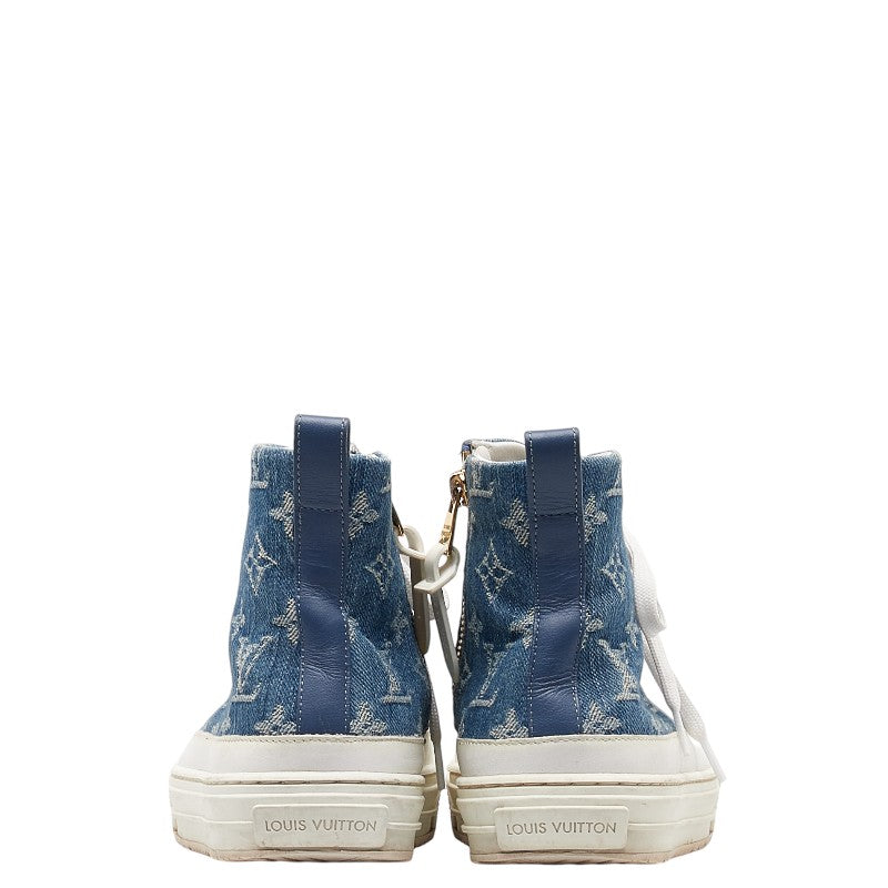 Louis Vuitton Monogram Denim Stellar Line High-Top Sneakers 37 1A4VT4 Blue White Leather in Very Good Condition