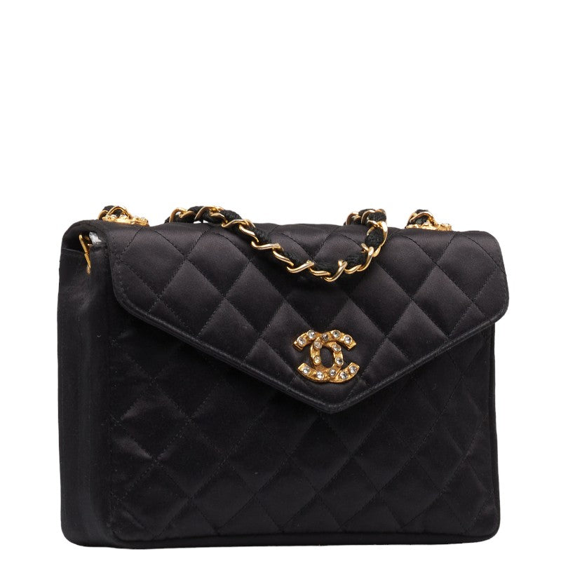 Chanel Satin Coco Mark Rhinestone Chain Shoulder Bag in Very Good Condition