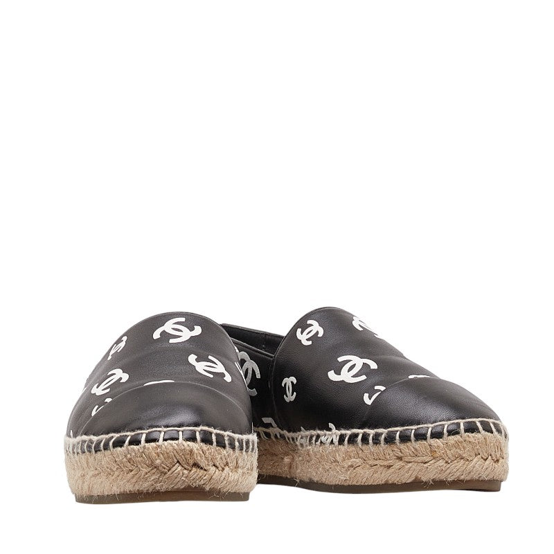 Chanel Leather Rafia 37 Coco Mark Pattern Espadrille Shoes in Great Condition