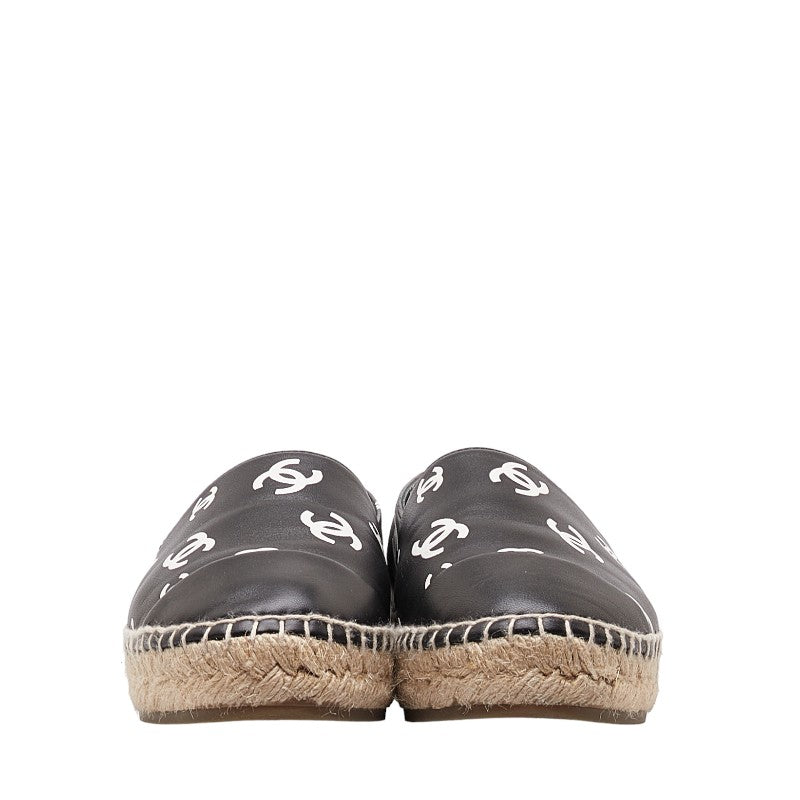 Chanel Espadrille Sneakers Leather Raffia Black