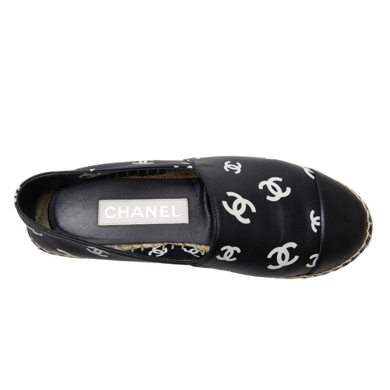 Chanel Espadrille Sneakers Leather Raffia Black