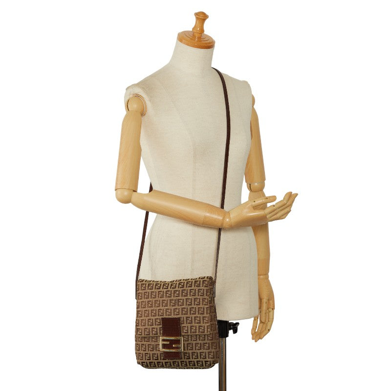 Fendi Zucchino Canvas Leather Shoulder Bag