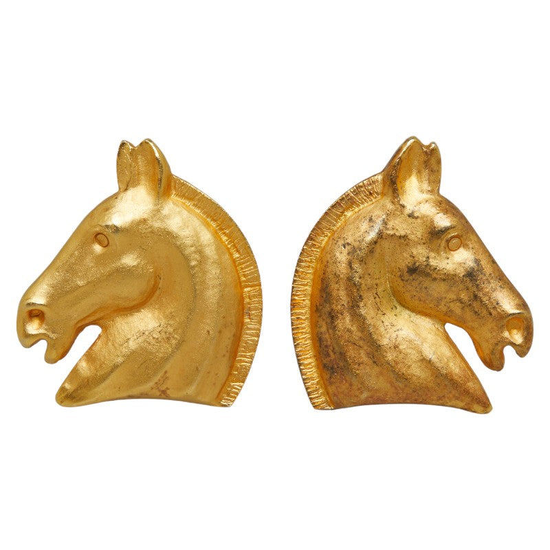 Hermes Horsehead Motif Gold Plated Earrings in Very Good Condition