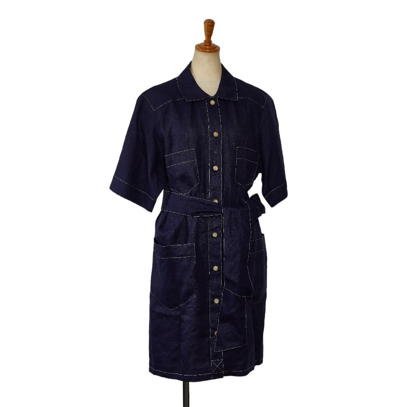 Hermes Navy Shirt Dress Short Sleeve