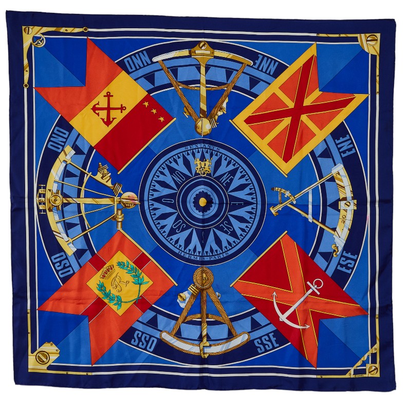 Hermes Carré Sextants Silk Scarf Cotton Scarf in Good condition