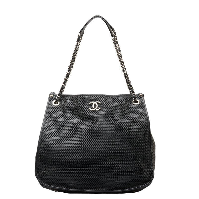 Chanel Leather Coco Mark Punching Chain Shoulder Tote Bag in Great Condition