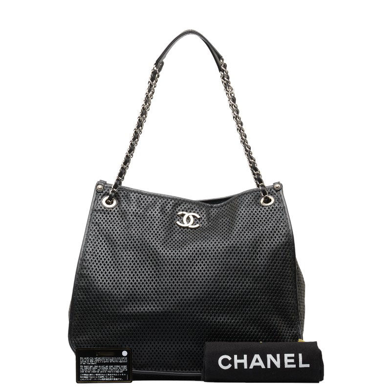 Chanel Leather Coco Mark Punching Chain Shoulder Tote Bag in Great Condition