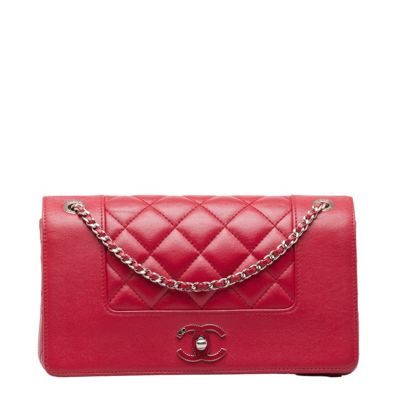 Chanel Matelasse Coco Mark Chain Shoulder Bag Red Leather in Very Good Condition