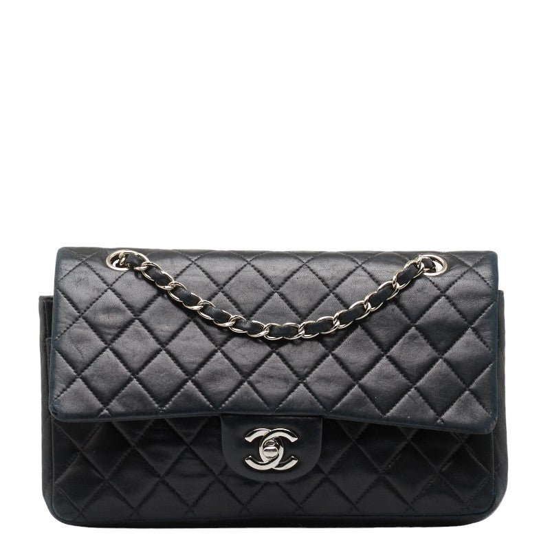 Chanel Matelasse 25 Double Flap Chain Shoulder Bag Black Leather in Very Good Condition