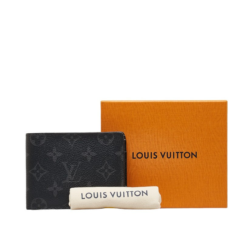 Louis Vuitton Monogram Eclipse Bifold Wallet M61695 Black PVC in Very Good Condition