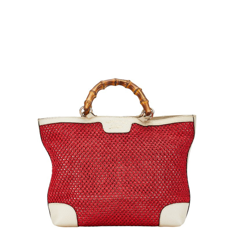 Gucci Raffia Mesh Bamboo Handbag Natural Material Handbag 338965 in Good condition