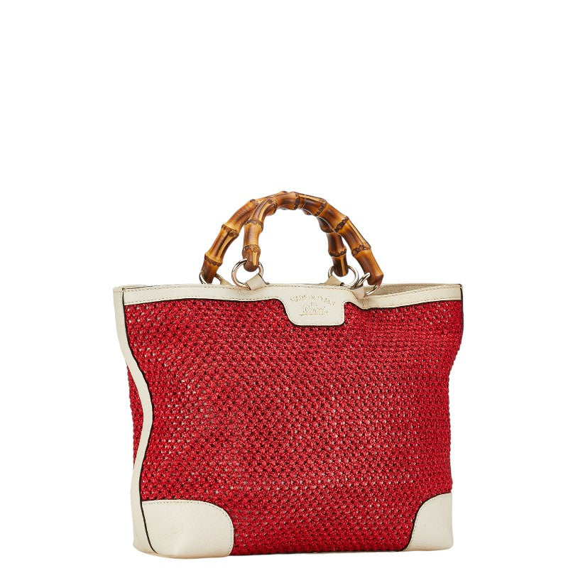 Gucci Raffia Mesh Bamboo Handbag Natural Material Handbag 338965 in Good condition
