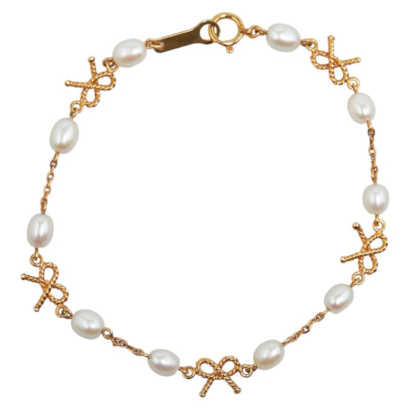 Tasaki K18YG Yellow Gold Pearl Ribbon Motif Bracelet in Great Condition