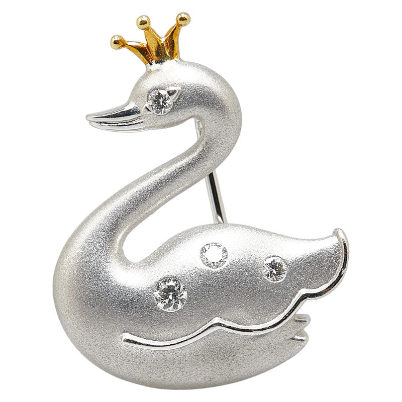 Tasaki K18 White Gold Yellow Gold Diamond Swan Brooch