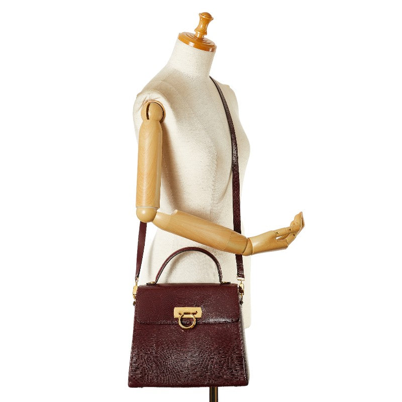 Salvatore Ferragamo Gancini Lizard 2WAY Handbag Bordeaux