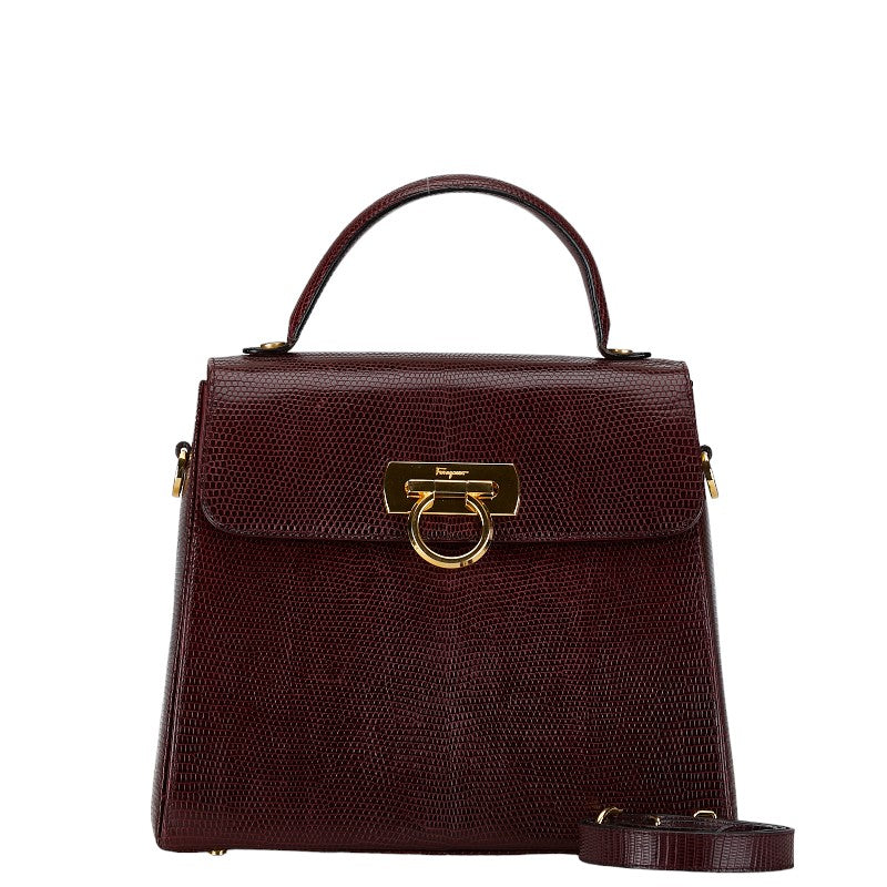 Salvatore Ferragamo Gancini Lizard 2WAY Handbag Bordeaux