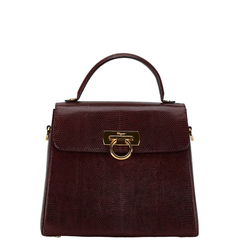 Salvatore Ferragamo Gancini Lizard 2WAY Handbag Bordeaux