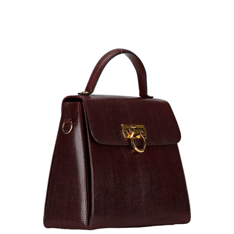 Salvatore Ferragamo Gancini Lizard 2WAY Handbag Bordeaux